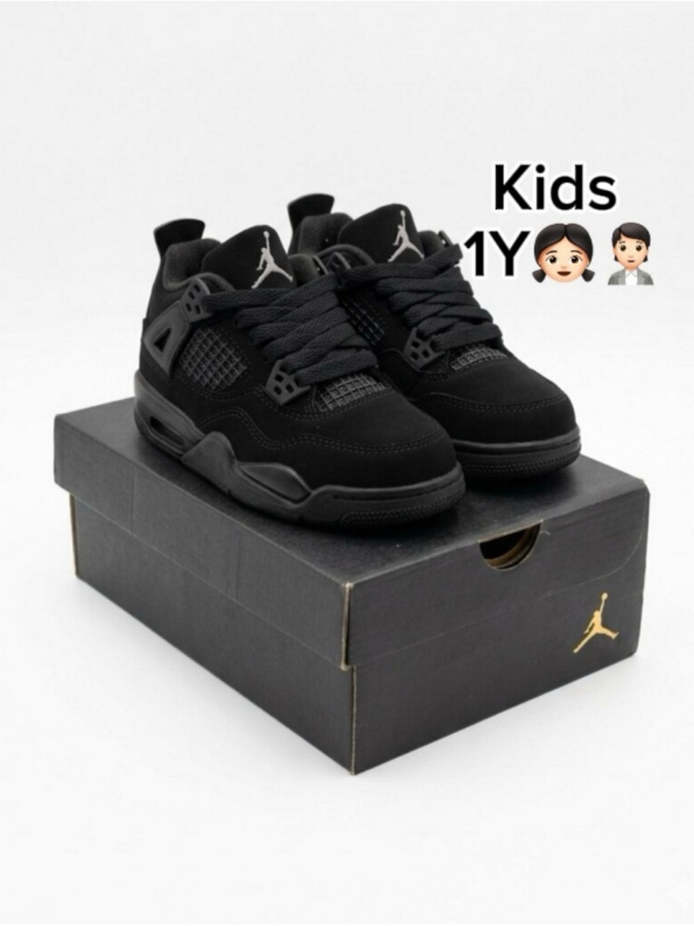 Jordan 4 Retro (PS) FOR Kids Black Cat Low-Top Sneakers (Size 1Y)🙋🏻🙋🏻‍♀️